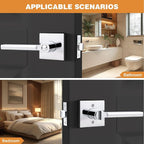 Probrico Polished Chrome Privacy Door Handle Lockset Heavy Duty Square Interior Door Lever for Bedroom or Bathroom Reversible Keyless Handleset Door Knob Slim Handed Levers, 6 Pack