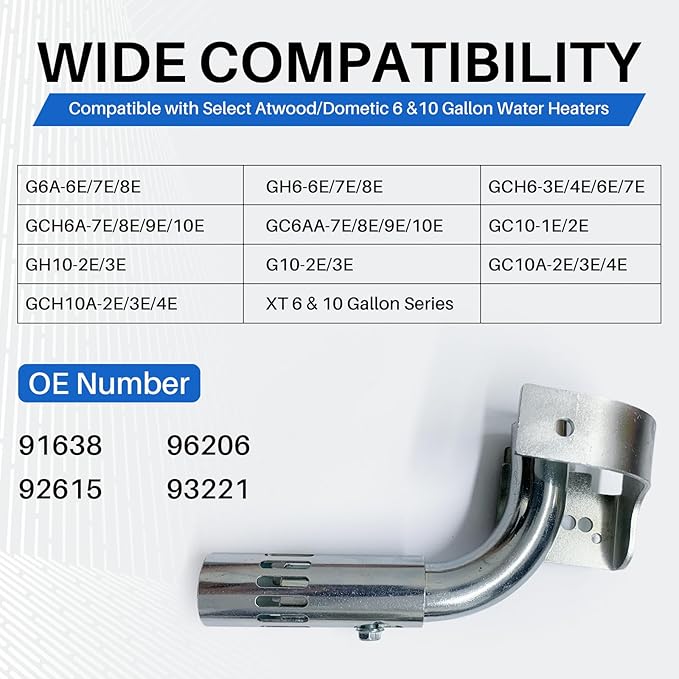 OEM 91638 Main Burner Tube for Atwood/Dometic RV Water Heaters 6 & 10 Gallon Tank, Adjustable Replacement Part with Replaceable Flame Deflector Disk