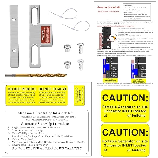 Generator Interlock Kit,Electrical Interlocking Panel Compatible with Square D Homeline Meter Main 150 or 200 Amp Breaker, Generator Electrical Interlock Kit.