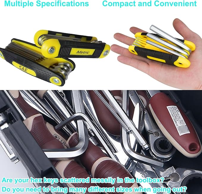 warmtree 17-Piece Folding Allen Wrench Set | Metric & SAE Sizes | 2-Pack Portable Hex Tool for Home Repair & Professional Use