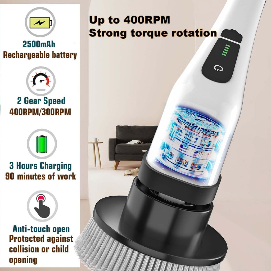 MGLSDeet Electric Spin Scrubber Scrub Brush, Retractable Handle Rechargeable Cleaning Brush with 7 Replaceable Brush Heads, Cordless Power Spin Scrubber 90Mins for Bathroom Shower Bathtub Glass Car