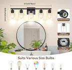 5-Light Bathroom Light Fixtures, 31" Modern Vanity Lights Over Mirror with Clear Glass Shades, Matte Black Light Fixture, Classic Wall Light Fixture for Mirror Living Room Cabinet Bedroom Porch
