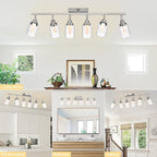 6-Light 5CCT LED Track Light Ceiling for Kitchen, Adjustable Directional Spotlight in Brushed Nickel Bathroom Lighting Fixture with Clear Glass & Frosted Colunm