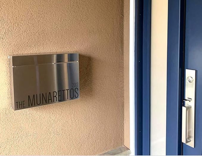 Vsons Modern Design Mailbox, Wall-Mount Mailbox Vsons Design Mitch SE (Brushed Stainless Steel with Engraved Numbers)