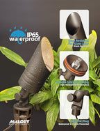 MALORY Brass Outdoor Spot Lights,12V AC/DC Low Voltage LED Landscape Lighting,Waterproof Spot Up Light for Garden,Patio and Yard (S05-Bronze, 6-Pack with Bulb)