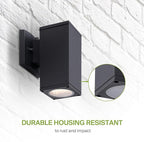 ASD 1 Light Square Dusk to Dawn Outdoor Wall Light Fixture | 60W E26 Bulb Socket 120V ETL Cylinder Up Down Lights | LED/CFL/Incandescent Bulb Wall Sconce | Front Door, Porch, Patio | Black, 2 Pack