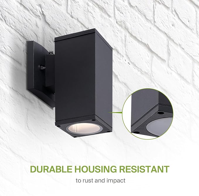 ASD 1 Light Square Dusk to Dawn Outdoor Wall Light Fixture | 60W E26 Bulb Socket 120V ETL Cylinder Up Down Lights | LED/CFL/Incandescent Bulb Wall Sconce | Front Door, Porch, Patio | Black