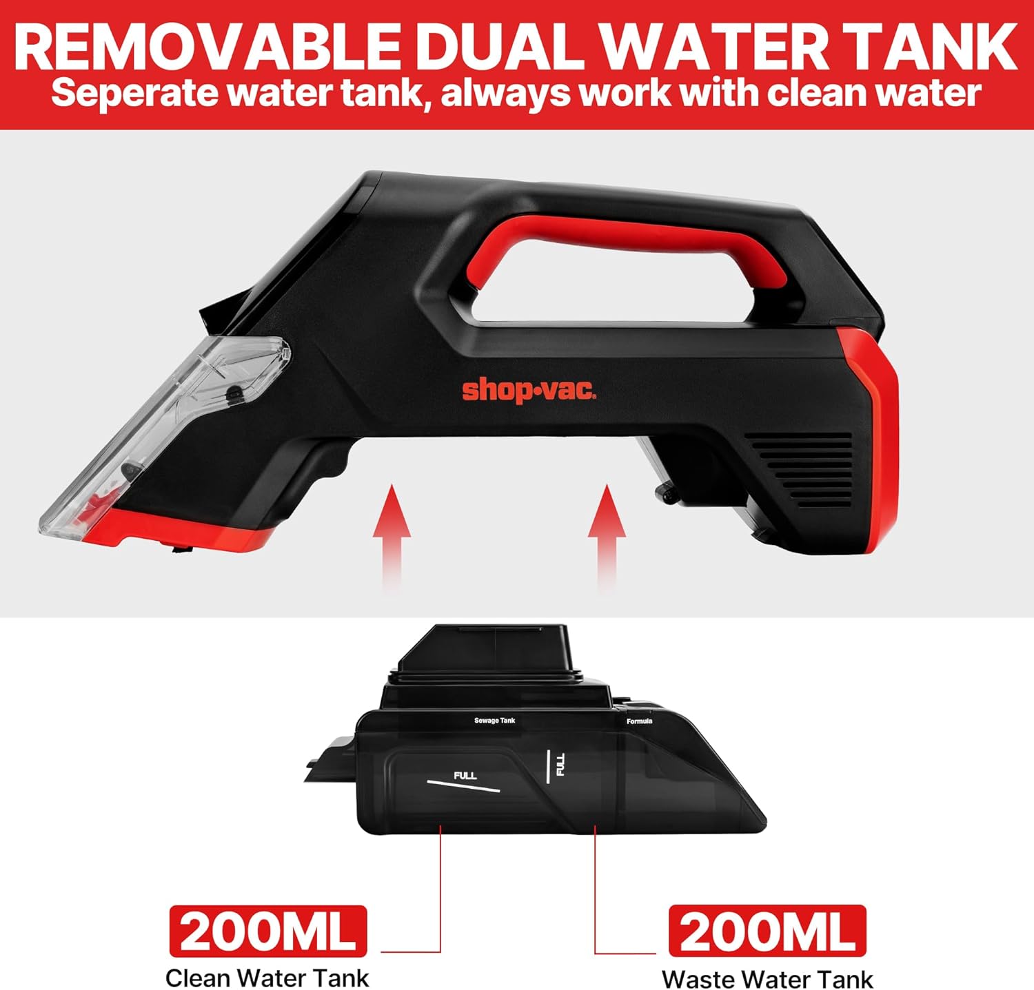 Shop-Vac 3-in-1 Cordless Spot Cleaner, Handheld Upholstery Cleaner with Spray, Rolling Brush and 5.5kPa Suction, 2 Water Tanks, USB-C Rechargeable