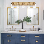 5 Light Bathroom Vanity Lights Brushed Nickel Bathroom Lighting Fixtures Over Mirror with Clear Glass Shades, Modern Industrial Wall Sconces Vanity Lighting Fixture for Bedroom Living Room