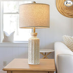 24.75'' Farmhouse Cream-White Ceramic Single Table Lamp for Bedroom Living Room Vintage Traditional Rustic Modern Nightstand Bedside Lamps
