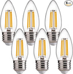 FLSNT Dimmable LED Candelabra Light Bulbs 60W Equivalent E26 Base, B11 LED Chandelier Candle Light Bulbs, 2700K Soft White, 6 Pack UL,CA65 Listed.