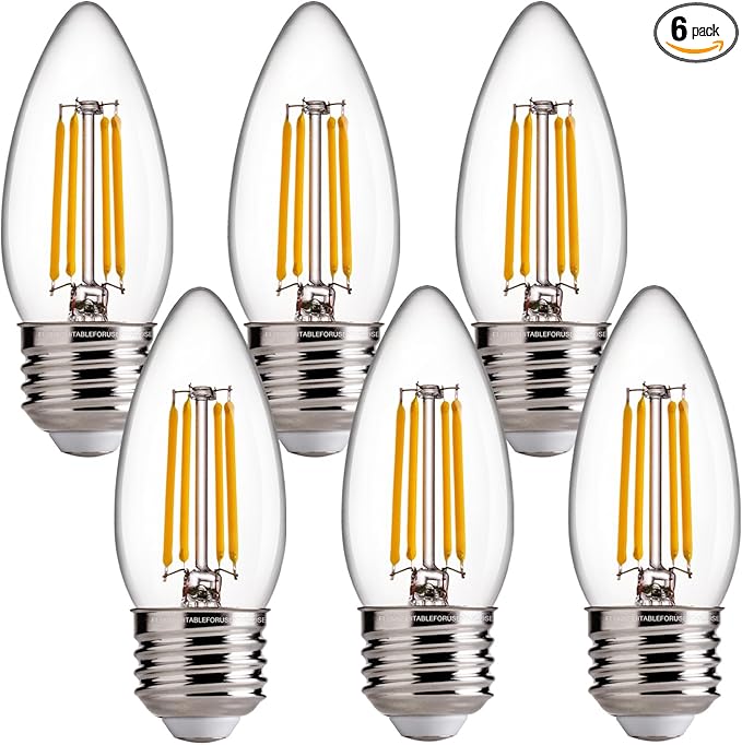 FLSNT Dimmable LED Candelabra Light Bulbs 60W Equivalent E26 Base, B11 LED Chandelier Candle Light Bulbs, 2700K Soft White, 6 Pack UL,CA65 Listed.