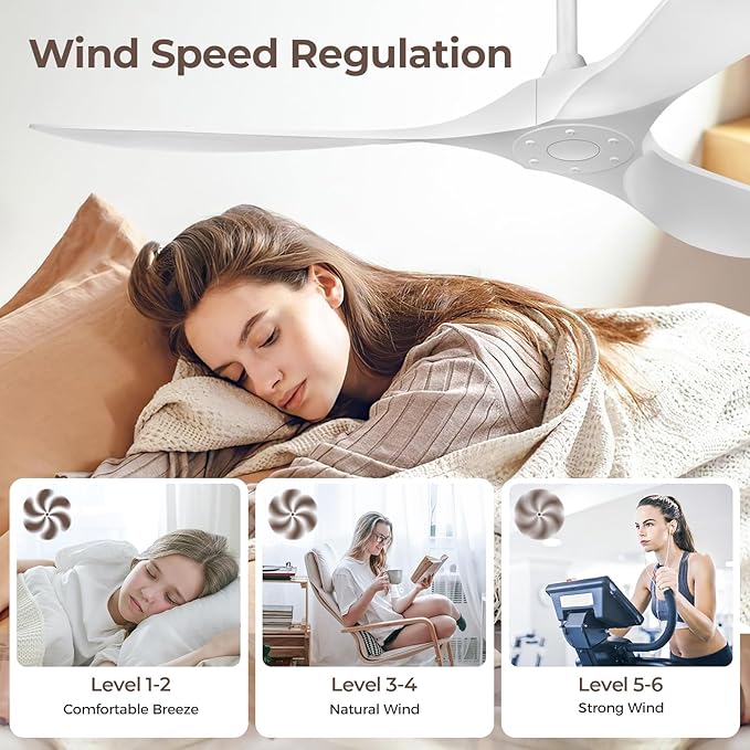 60 Inch Ceiling Fan Without Lights, White | Outdoor Ceiling Fan with Remote, 6-Speed Adjustable Reversible DC Motor for Patio & Living Room