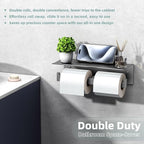 APLusee Gunmetal Gray Double Toilet Paper Holder with Shelf, 304 Stainless Steel Bathroom Tissue Roll Holder, Wall Mounted Paper Dispenser for Bathroom Kitchen, Fits Mega Rolls