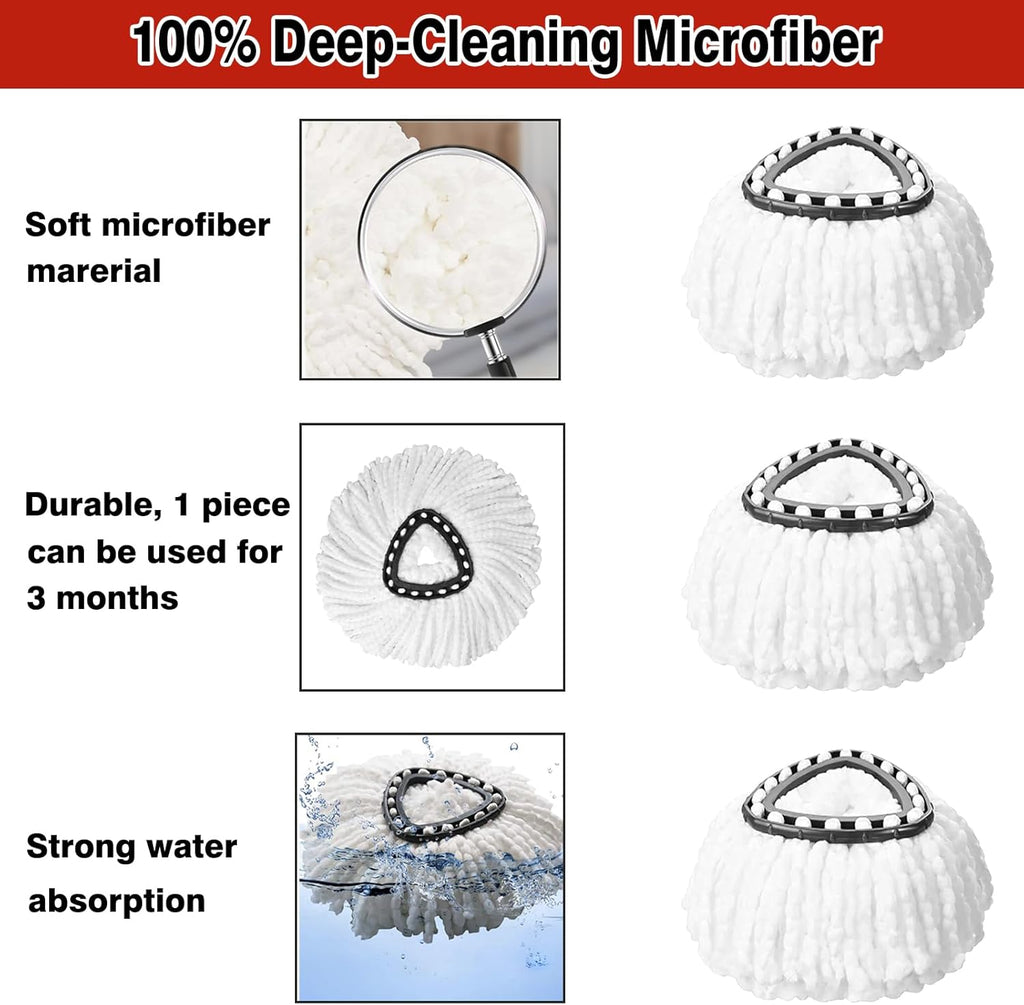 3 Pack White Spin Mop Replacement Heads, Mop Head Replacement 100% Microfiber, Deep Cleaning, Spin Mop Refill Replacement Head Compatible with 1-Tank System
