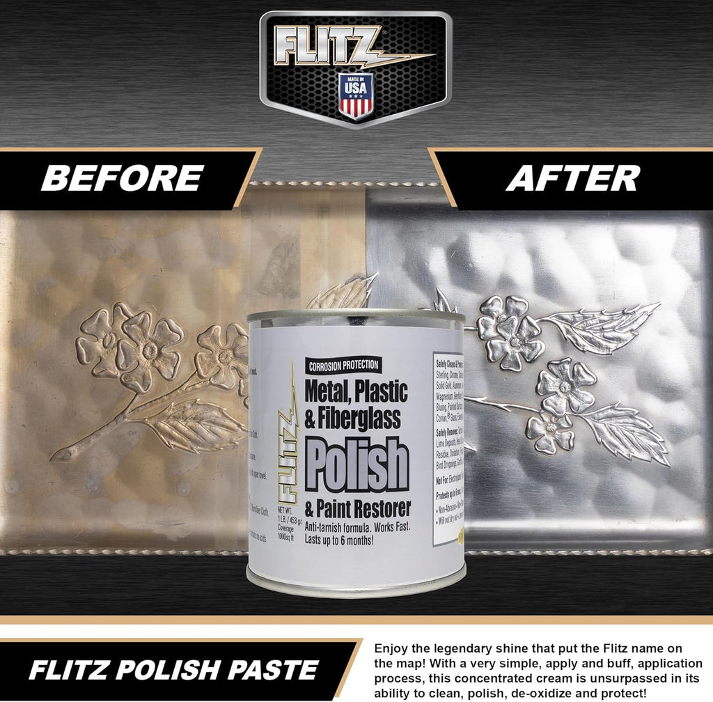 Flitz Multi-Purpose Metal Polish Paste - 1lb Can of USA-Made Chrome Polish - Works on Stainless Steel, Aluminum, Plastic, Jewelry and Cars - Non-Abrasive Cleaner & Rust Remover (1 Pack)