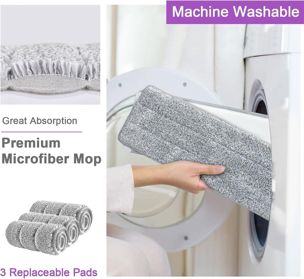 Mop and Bucket with Wringer Set, Hands Free Flat Floor Mop and Bucket, 5 Washable Microfiber Pads Included, Wet and Dry Use, Home Floor Cleaning System for All Floor Types and Windows,Purple