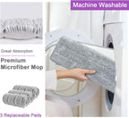 Mop and Bucket with Wringer Set, Hands Free Flat Floor Mop and Bucket, 5 Washable Microfiber Pads Included, Wet and Dry Use, Home Floor Cleaning System for All Floor Types and Windows,Purple