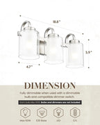 TENGXIN 3-Light Bathroom Vanity Light, Brushed Nickel Vanity Light Over Mirror, Farmhouse Wall Sconces with Dual Glass Shade, Modern Wall Lamp for Bathroom Hallway Living Room