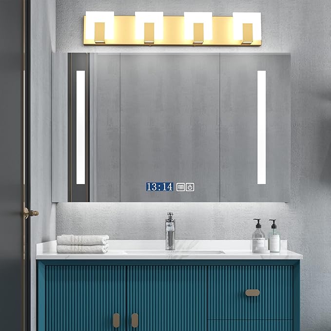 Aipsun Gold Vanity Lights for Bathroom Modern LED 4 Lights Bathroom Vanity Lights Up and Down Wall Light Fixtures 6000K