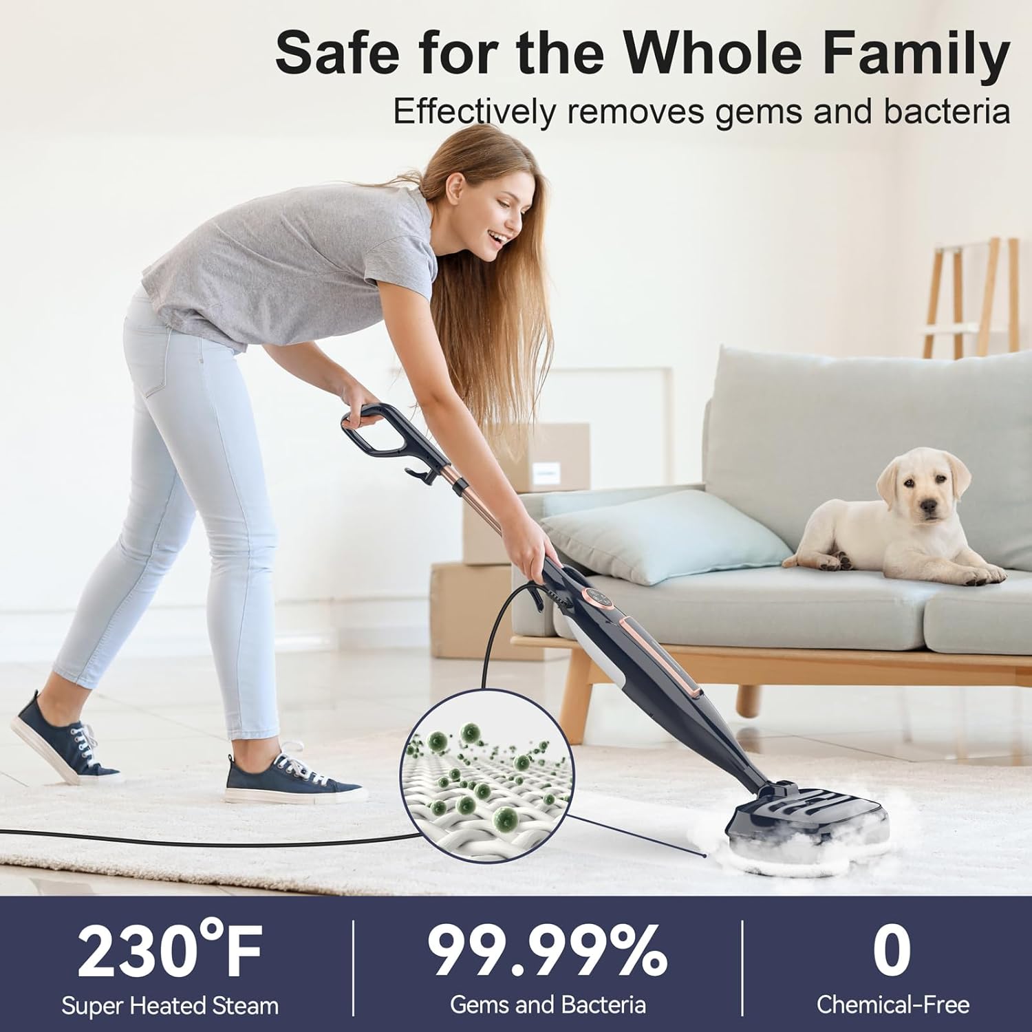 DEVOAC VM6 Scrubbing Steam Mop with Rotating Mop Pads, 10 in 1 Steam Mop, Lightweight Spin Mop & 3 Steam Modes for Hard Floor Laminate Marble Floors