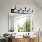 Modern Crystal Bathroom Vanity Light Black Vintage Bathroom Light Fixtures 5-Lights Glass Crystal Vanity Lights