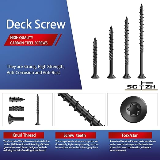 #14 x 6 Inch Deck Screws (100Pcs) 4lb. Carbon Steel, Black, Flat Head, Rust Resistant epoxy Coated, with T30 Star Bit