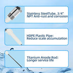 Powered Anode Rod for Water Heater Gallon Tank, Electrical Anode Rod, Eliminates Rotten Egg (60-120 gallon tank)