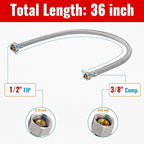 (6 Pack) SUNGATOR 36 Inch Faucet Supply Lines, 3/8" Female Comp Thread x 1/2" FIP Thread Sink Hose, 36" Stainless Steel Braided Faucet Supply Line for Bathroom, with 2 Wrenches and 1 Sealing Tape