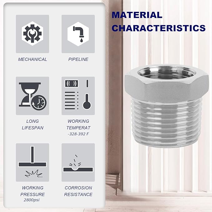 ChillWaves 304 Stainless Steel Pipe Fitting, Reducer Hex Bushing 1" NPT Male x 3/4" NPT Female Thread Adapter(3-PACK)