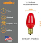 Sunlite 01275 7C7 Incandescent Bulb, 7 Watt, Candelabra E12 Base, C7 Small Night Light, Colored Bulb, Red, 25 Count