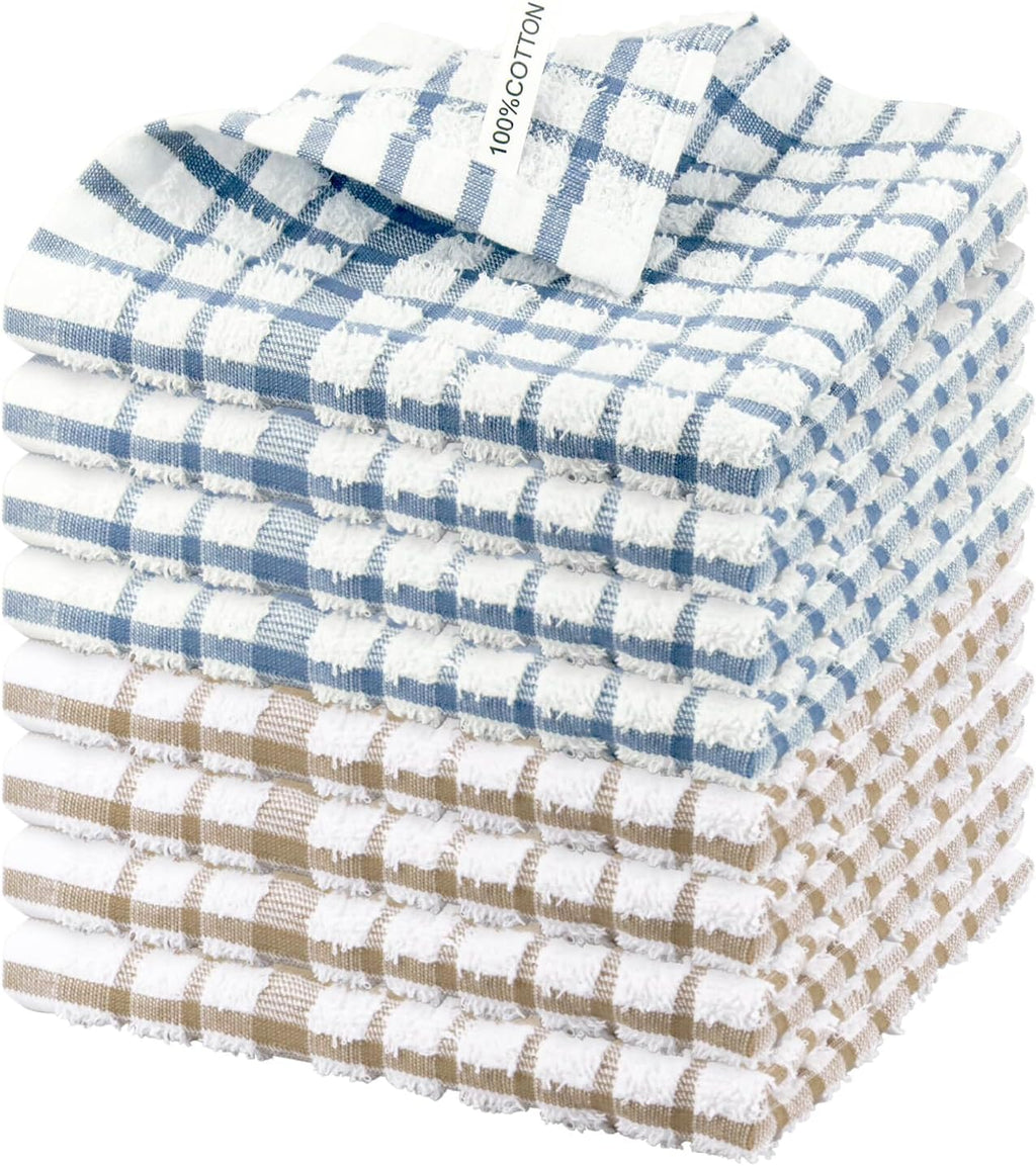 Nialnant 8PCS Dish Cloths,100% Cotton Soft Absorbent Cleaning Rags,Quick Drying Dish Towels for Kitchen,Washing Dishes-Blue Plaid+Yellow Plaid,12x12in