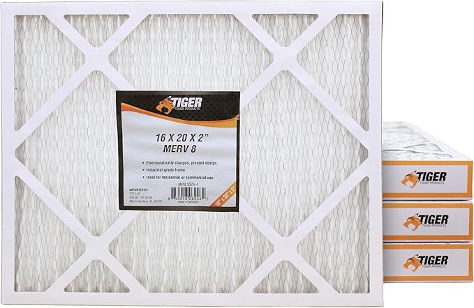 Tiger Tough 16x20x2 MERV 8 MPR 600-800 Air Filter, High-Performance AC Furnace & HVAC Filter, 4-Pack
