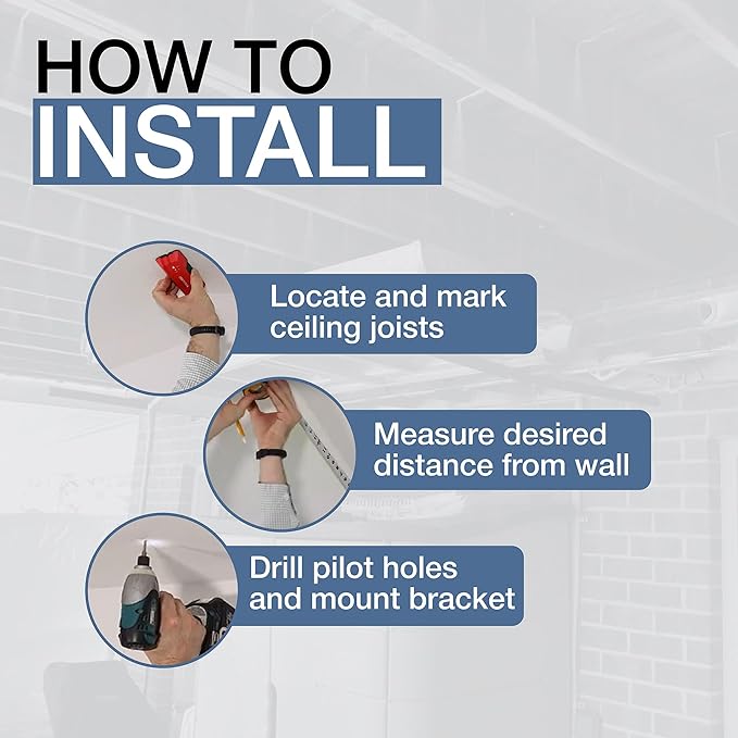 StoreYourBoard Adjustable Overhead Ladder Rack – Garage Organizer Ladder Shelf for Step & Extension Ladders - Storage Racks and Shelving for Garage Organization - Ceiling Mounted - Holds 150 lbs