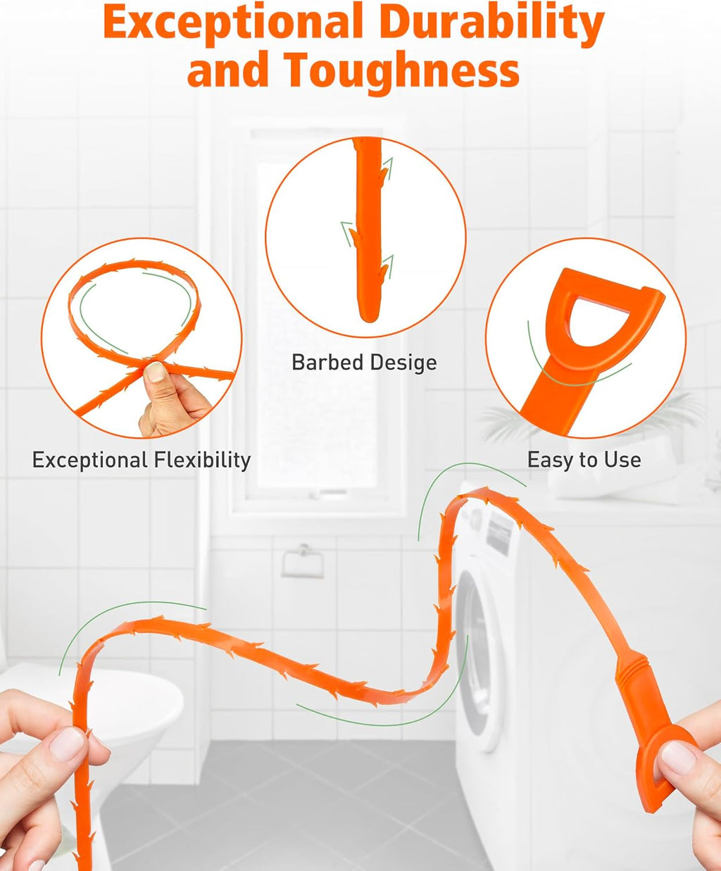 Drain Clog Remover, 25-Inch Drain Hair Removal Tool, Drain Hair Remover Plumbing Snake, Drain Cleaner Hair Clog Remover, Shower Drain Hair Catcher, Easy & Quik to Use on Most Drains - 6 Pack