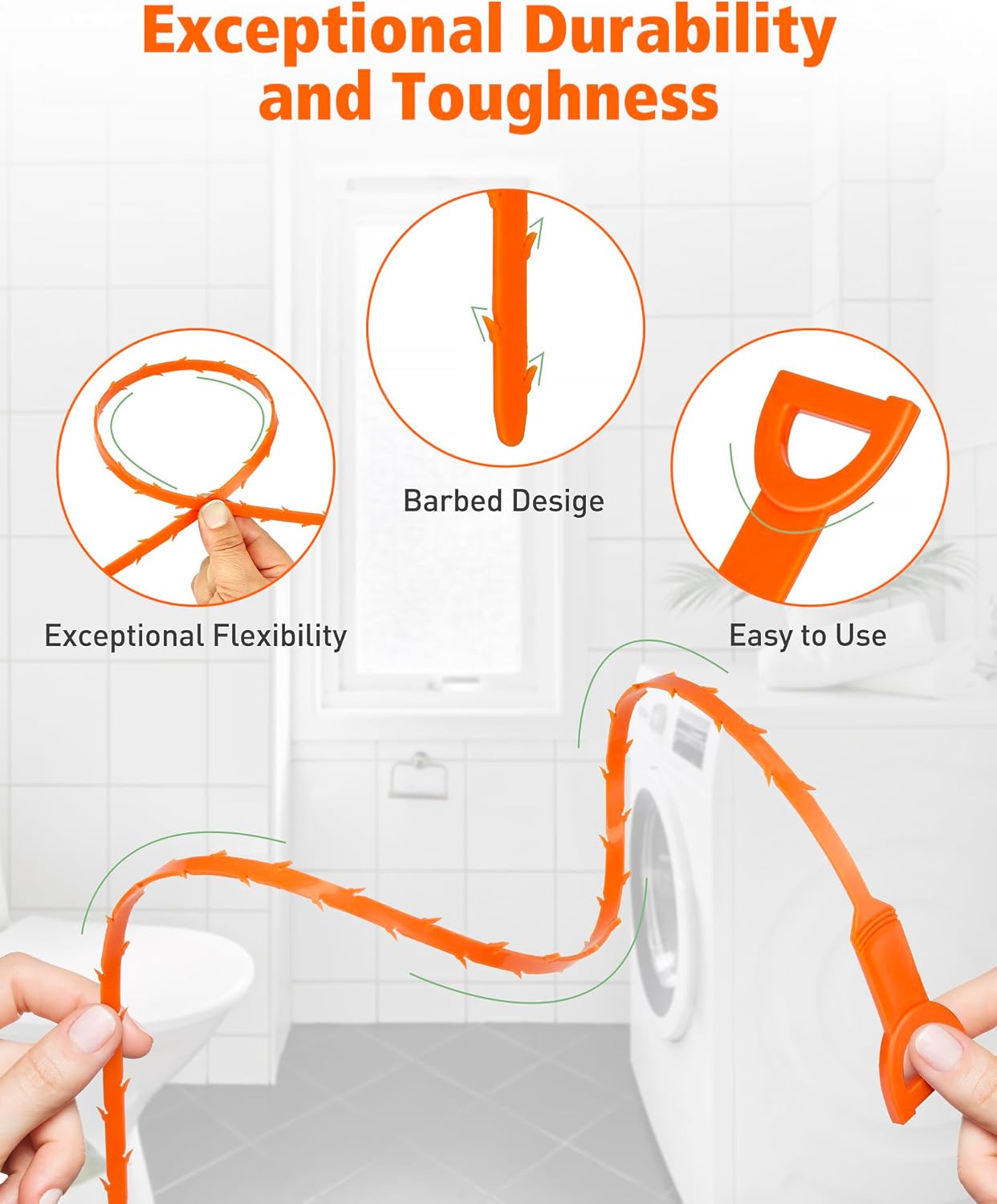 Drain Clog Remover, 25-Inch Drain Hair Removal Tool, Drain Hair Remover Plumbing Snake, Drain Cleaner Hair Clog Remover, Shower Drain Hair Catcher, Easy & Quik to Use on Most Drains - 6 Pack