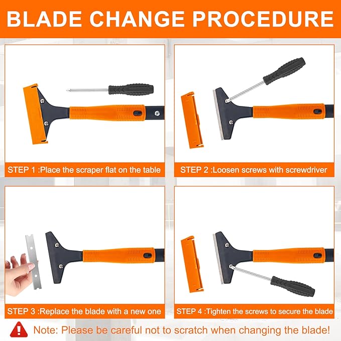 KeFanta Razor Blade Floor Scraper, 4" Wide Heavy Duty Scraper Tool with 45.7" Long Handle, 10PCS Extra Metal Blades, Paint Scrapers for Cleaning Wall Glass Tile Floor Paint Gum Glue Stains Linoleum