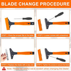 KeFanta Razor Blade Floor Scraper, 4" Wide Heavy Duty Scraper Tool with 45.7" Long Handle, 10PCS Extra Metal Blades, Paint Scrapers for Cleaning Wall Glass Tile Floor Paint Gum Glue Stains Linoleum