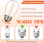 64 Pack LED S14 Replacement Light Bulbs, Shatterproof 1W Vintage Edison Bulbs for Outdoor Patio Backyard String Lights, Dimmable, E26 Screw Base, 2200K Warm White