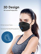 HUHETA KN95 Face Masks, Packs of 30 Individually Wrapped, 5-Ply Breathable and Comfortable Safety Mask, Filter Efficiency Over 95%, Protective Cup Dust Masks Against PM2.5 (Black Mask)