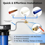 iSpring WGB32B-MKS+AHPF12MNPT16X2 3-Stage Whole House Water Filter System w/ 3/4'' Push-Fit Stainless Steel Hose Connectors, Reduces Iron, Hydrogen Sulfide, Lead, Chlorine, Chloramine, Manganese