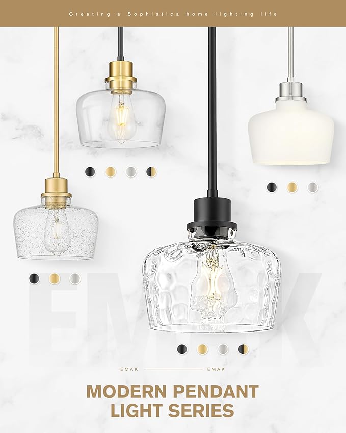 Emak 2 Pack 8 Inch Milk Glass Pendant Lights Kitchen Island, Modern Farmhouse Black Pendant Light Fixtures for Kitchen Island, Bathroom, Dining Room, PL122-BK-ML-2PK