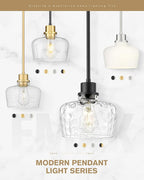 Emak Gold Pendant Lights Kitchen Island, 8 Inch Hammered Glass Pendant Light Fixtures, Modern Hanging Lights for Kitchen,Dining Room, Bathroom, PL122-GD-HG