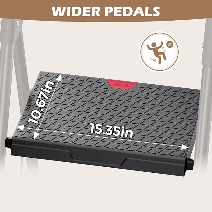 KINGRACK Step Ladder, Portable Folding Step Stool with Anti-Slip Wide Pedals, Heavy Sturdy Steel with Handrail, Safe-Lock Design, 800lbs Load Capacity, for Home and Kitchen, Black (3 Step Ladder)