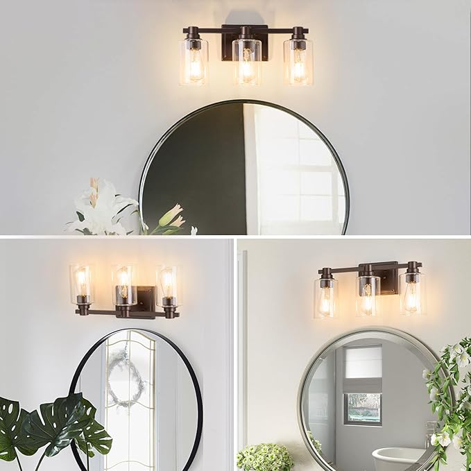 3 Lights Bathroom Lighting Fixtures Over Mirror Oil Rubbed Bronze Bathroom Vanity Light Fixture Farmhouse Vanity Light Vintage for Bedroom Living Room Hallway
