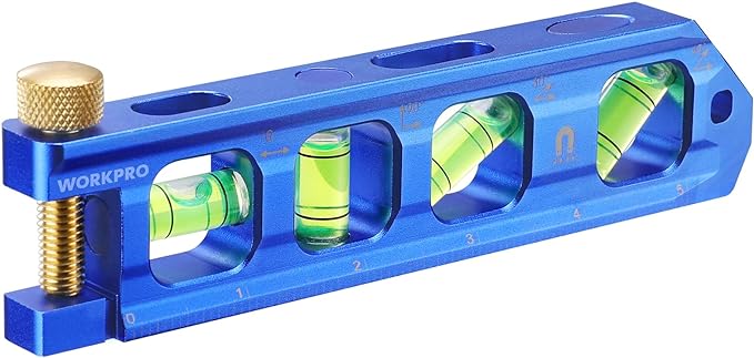 WORKPRO Magnetic Torpedo Level, Conduit Bending Level, Bubble Vials for 0°/90°/30°/45° Measurements, Aluminum Alloy Construction, 6.3-inch, Cobalt Blue