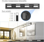 Ralbay 30inch Black Vanity Light for Bathroom with 5 Color Temperatures (3000K-6000K) Dimmable Metal Acrylic Modern LED Matte Black Bathroom Light Fixtures (4-Light)