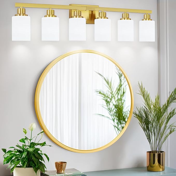 6 Light Gold Bathroom Vanity Light, Gold Bathroom Light Fixtures, 38" Modern Brushed Gold Vanity Lighting Fixtures for Bathroom Over Mirror, Gold Sconces Wall Lighting for Bedroom Living Room