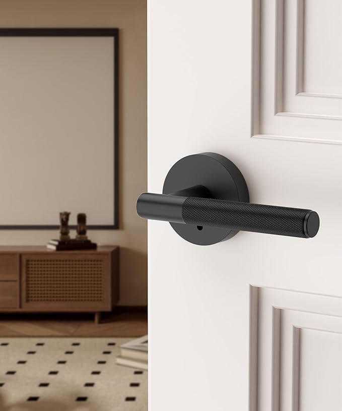 Asidrama 8 Pack Privacy Door Handles, Door Lever with Door Knobs Indoor for Bedroom or Bathroom, Heavy Duty Black Door Handles Interior with Locks for Left Right Sided Doors