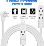 3 Prong Power Extension Cord with Multiple Outlets 50 FT, 16/3 Gauge Multi 3 Outlet Wire, 90 Degree Angled Male Plug, 16 AWG Grounded Wire (13A 125V 1625W), ETL Listed, White Cable with 25 Cable Ties